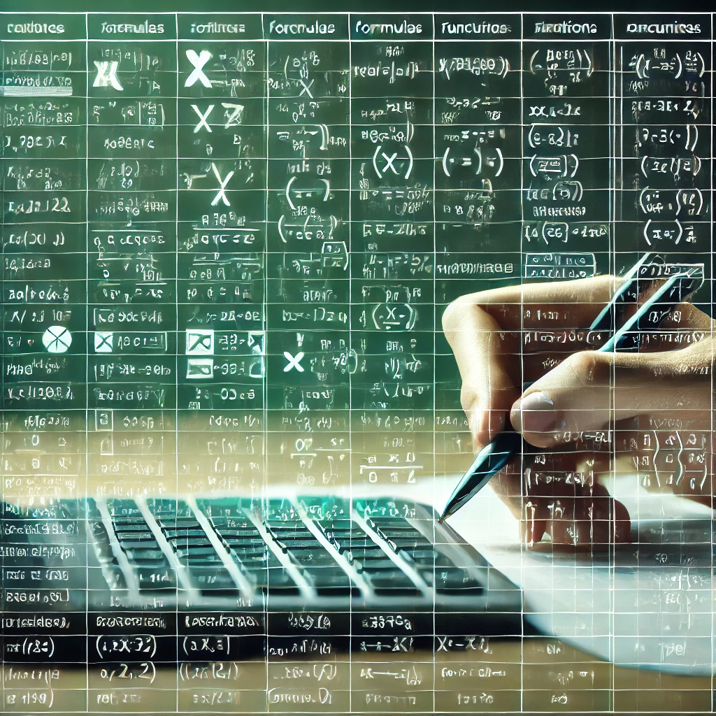 DALL·E 2024-09-19 22.12.57 – Create an image that shows advanced Excel formulas and functions being applied on a spreadsheet. Include visual elements such as a person typing formu