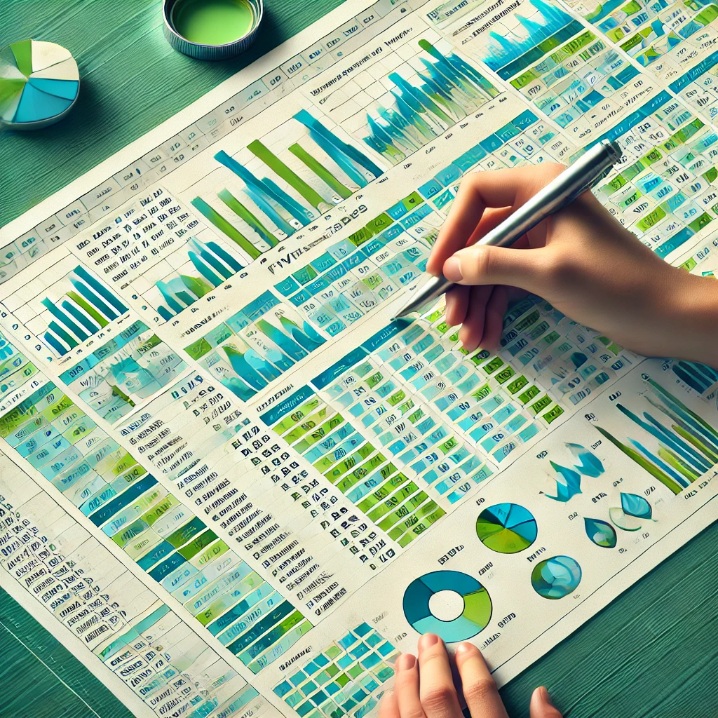 DALL·E 2024-09-19 22.14.12 – Create an image showing an Excel spreadsheet with pivot tables being used for data analysis. The design should depict the process of filtering and sor